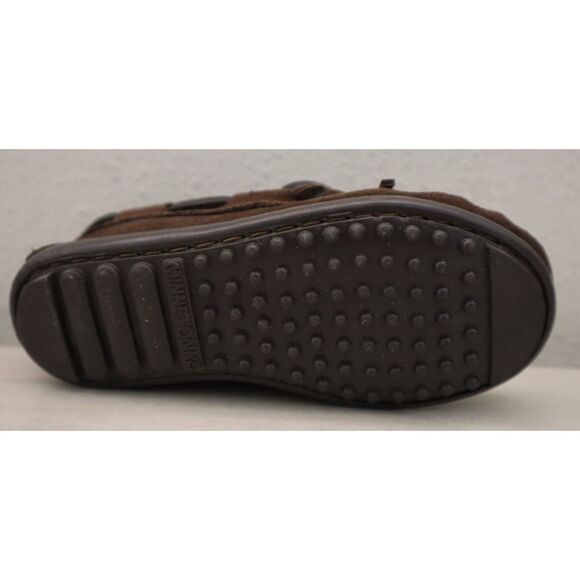 Minnetonka 2773 Boy's Sz 9M Chocolate Brown Suede Slip-On Moccassin Boat Shoes - Picture 8 of 12